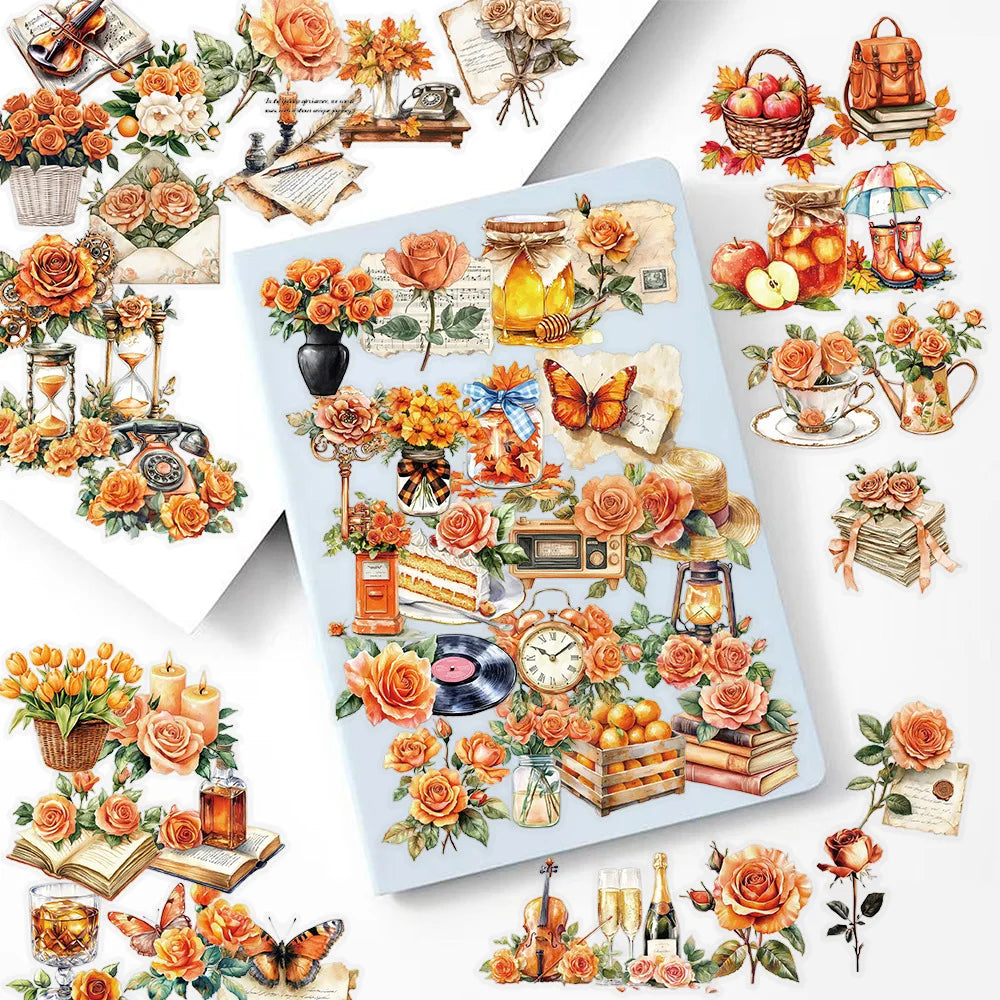 10/30/50Pcs Transparent PET Vintage Orange Stickers Books Luggage Stickers Phone DIY For Stationery Decor