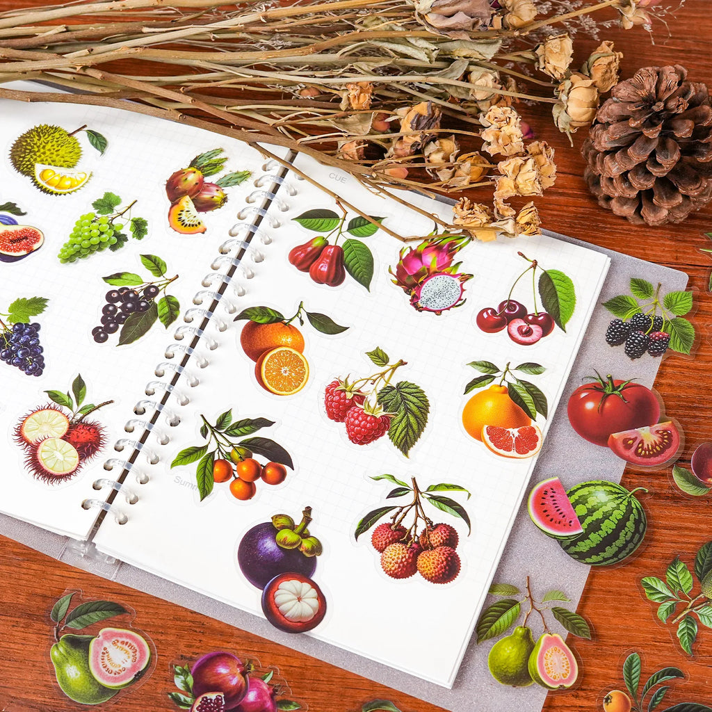 56/112 Pcs New Realistic Plant Fruit Clear PET Waterproof Stickers for Atmosphere Decor Fridge Cabinet Drawer Lunch Box Notebook