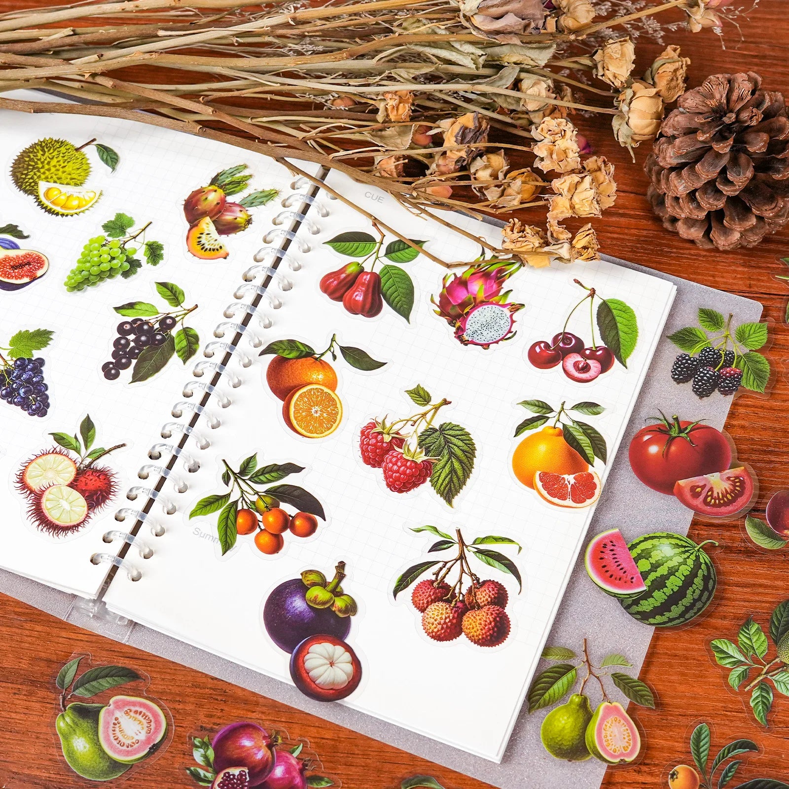 56/112 Pcs New Realistic Plant Fruit Clear PET Waterproof Stickers for Atmosphere Decor Fridge Cabinet Drawer Lunch Box Notebook