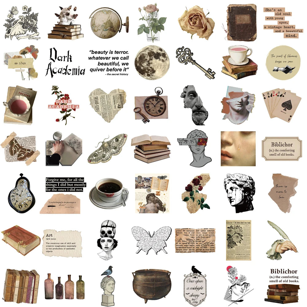 50PCS Dark Academia Stickers Nostalgia Gift Cafe DIY Laptop Phone Luggage Guitar Bottle Art Picture Community Dormitory  ﻿