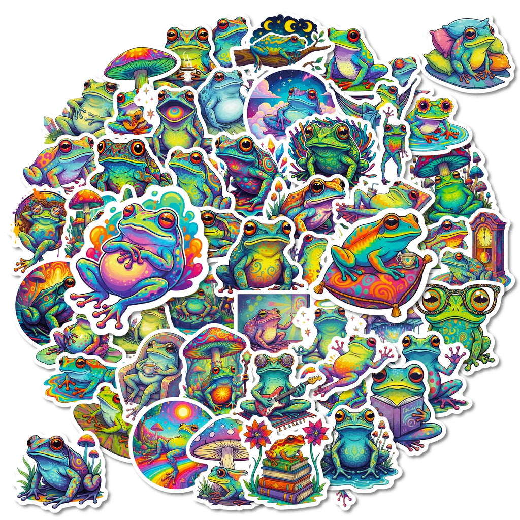 56/112 Pcs Reusable Cartoon Frog Decal Stickers for DIY Helmet Skateboard Guitar Piano Notebook Stationery Box Suitcase Fridge