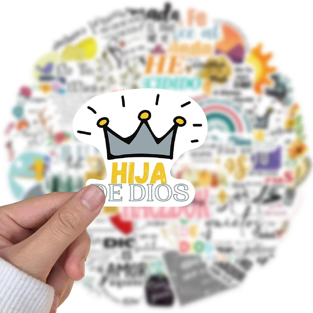 50PCS Spanish Bible Sticker Harajuku Laptop Phone Cars Aesthetic Waterproof Skateboard Coffee Nostalgia Landscape Decal Stickers