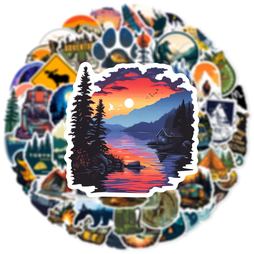50/100pcs Forest Camping Hiking Outdoor Stickers Travel Scenery Decals Suitcase Luggage Bike Car Waterproof Graffiti Sticker