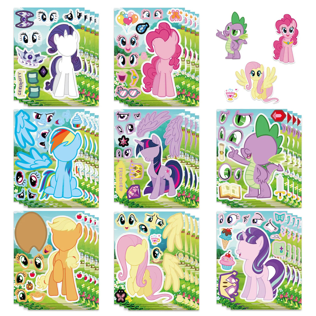 24pieces/pack Rainbow Horse Face Changing Stickers Personalized Cartoon Make a Face Creative DIY Puzzle Stationery Stickers
