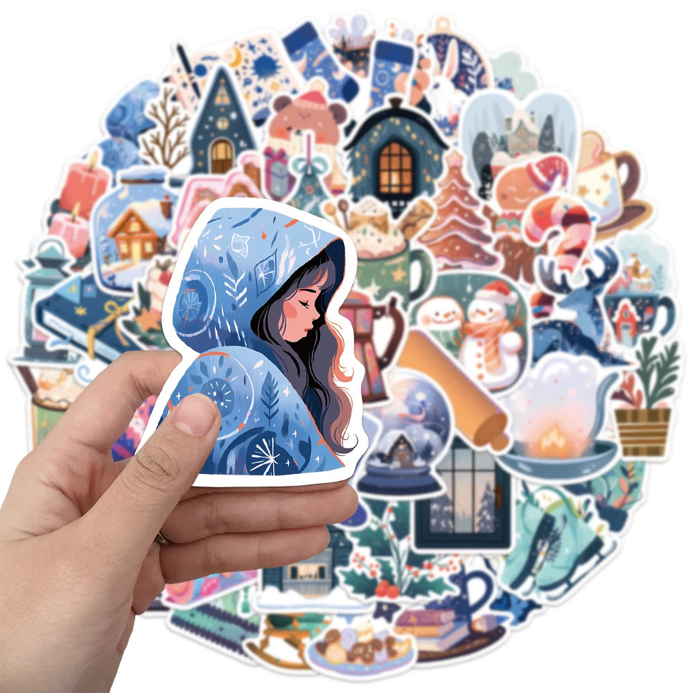 50PCS Winter Cartoon Stickers Exquisite Laptop Materials Phone Cases Laptop Suitcases Water Cups Waterproof Stickers