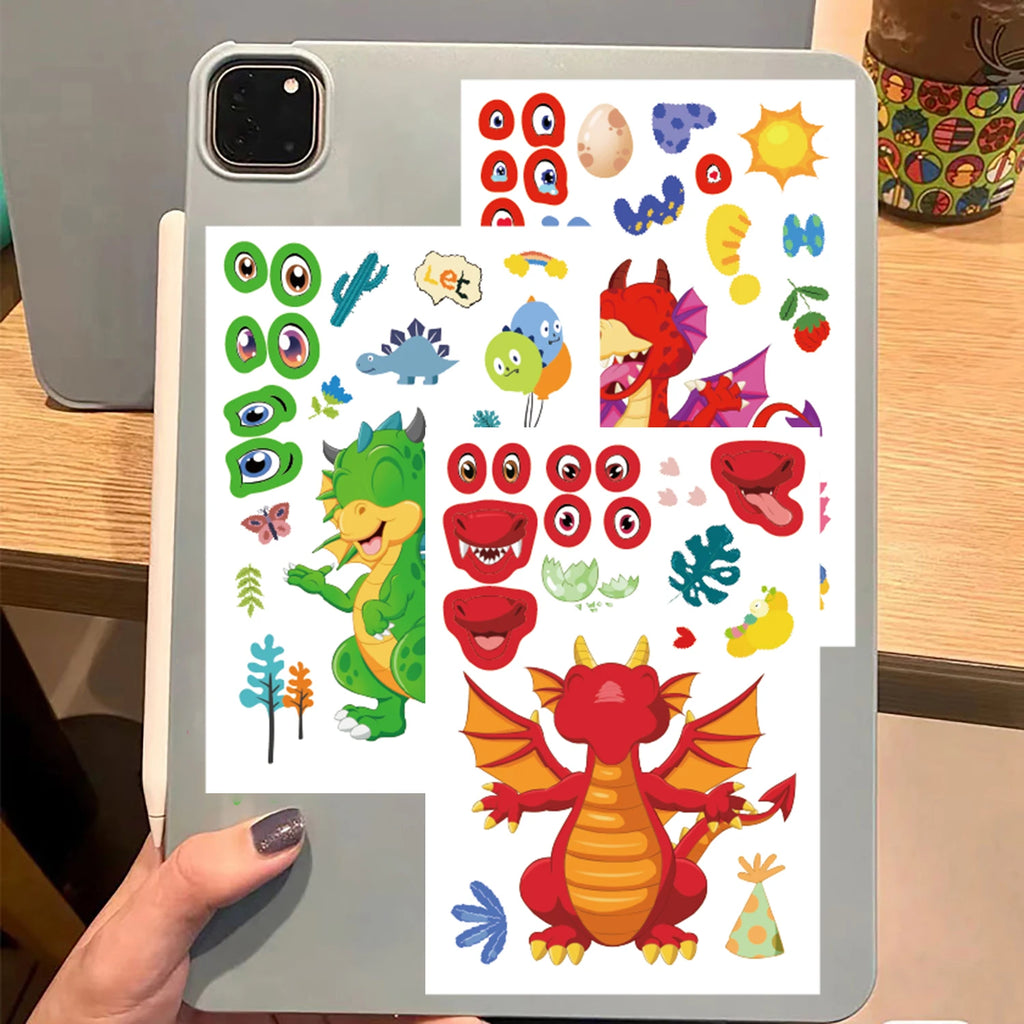 8PCS Cute Dragon Changing Face Collage Sticker Harajuku Motorcycle Casual Skateboard Casual Fashion Cartoon Graffiti Stickers