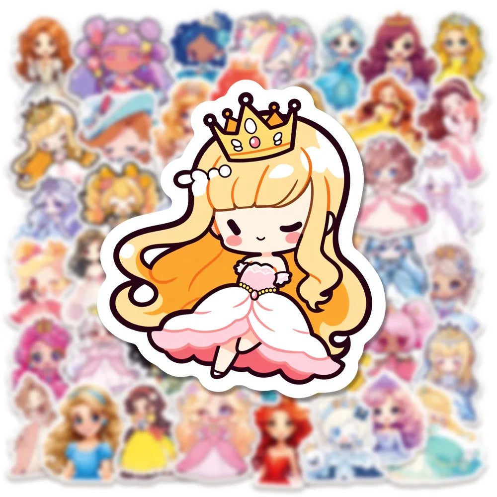 60/120 Pcs Cute Cartoon Princess Stickers for Notebook Cup Stationery Box Suitcase Fridge Desk File Holder Removable Waterproof