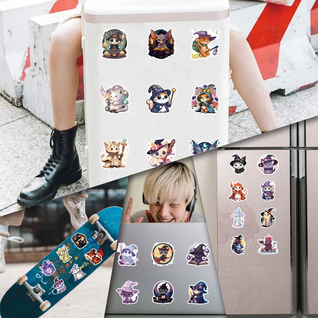 55/110PCS Cartoon Magic Cat Personality Graffiti Sticker Car Luggage Water Cup Notebook Sticker