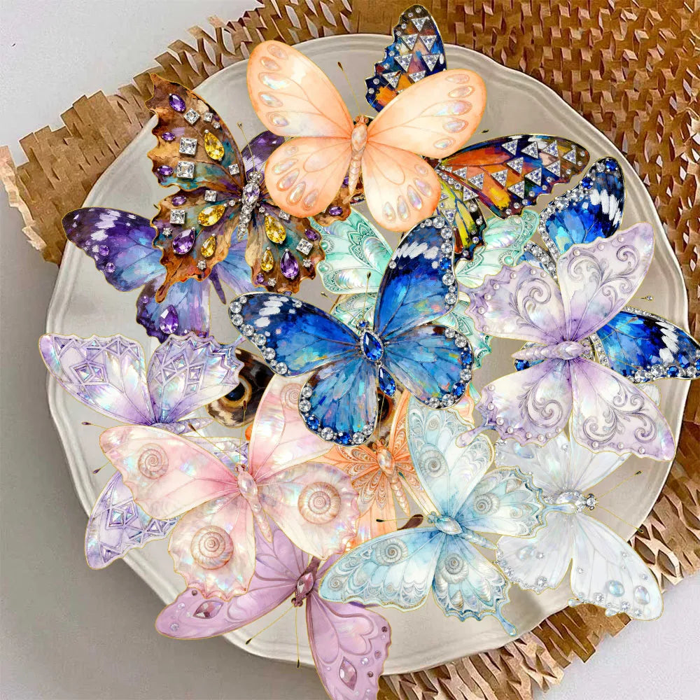 50PCS Gem Butterfly Cartoon Beautiful DIY Sticker Sketchbook Handmade Mobile Luggage Skateboard Waterproof Stickers
