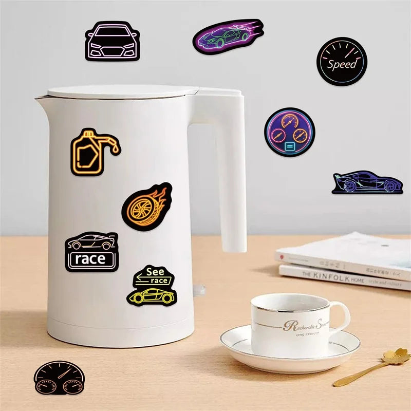10/30/50PCS Kawaii Neon Car Sticky PVC Sticker Aesthetic Stationery DIY Decoration Scrapbooking Children's Supplies