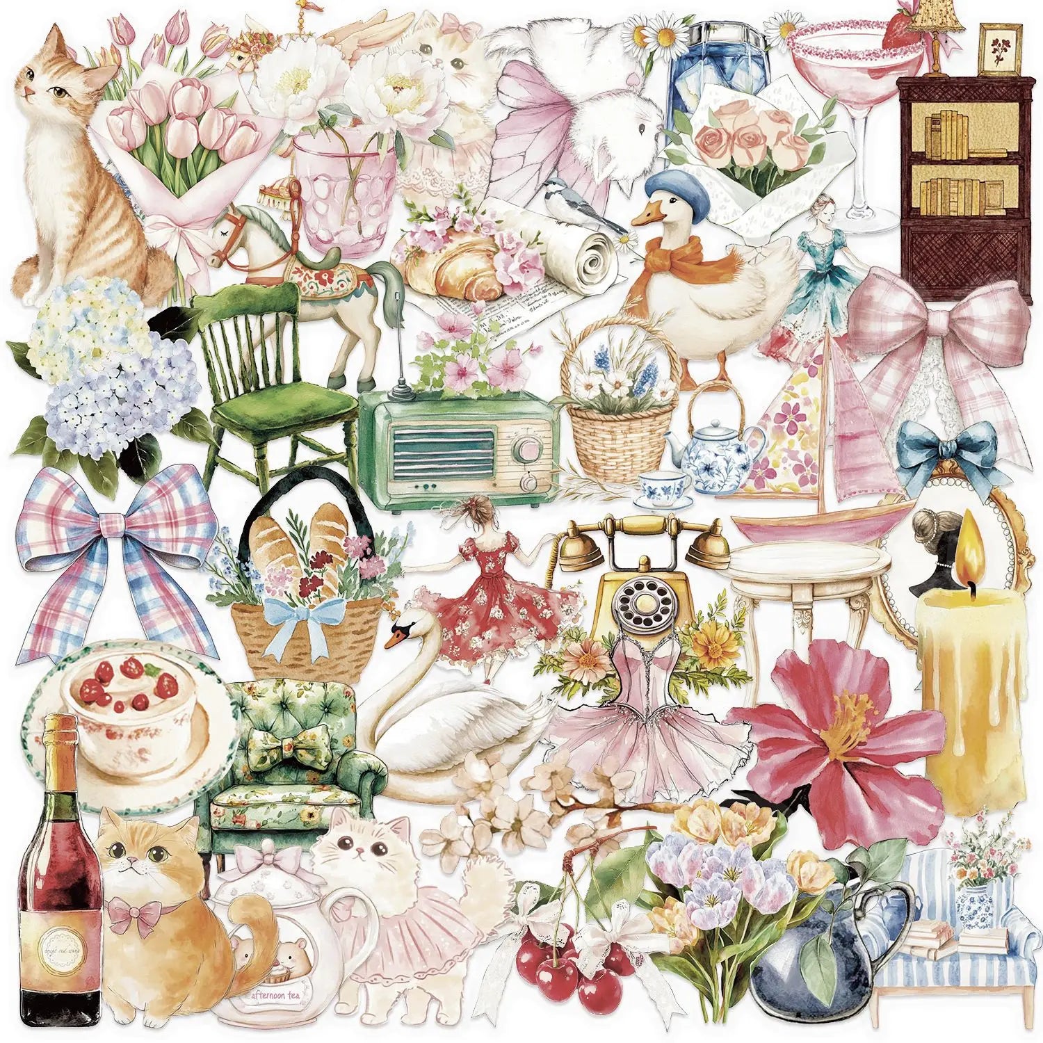 50/100PCS Transparent PET Watercolor Garden Stickers Waterproof Decoration Guitar Notebook Stationery Laptop