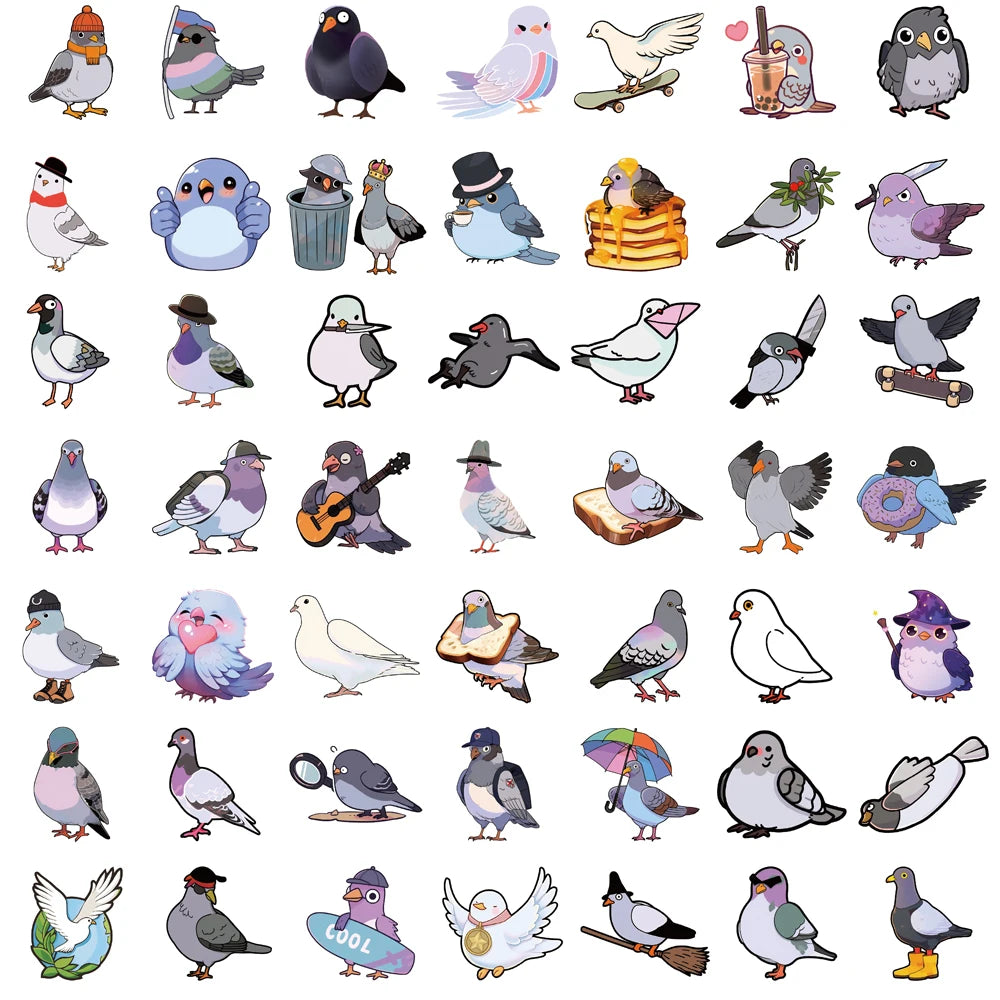 50PCS Pigeon Pigeon Sticker Cartoon Aesthetic Personalized Laptop DIY Bicycle Phone Suitcase Stationery Supplies Stickers