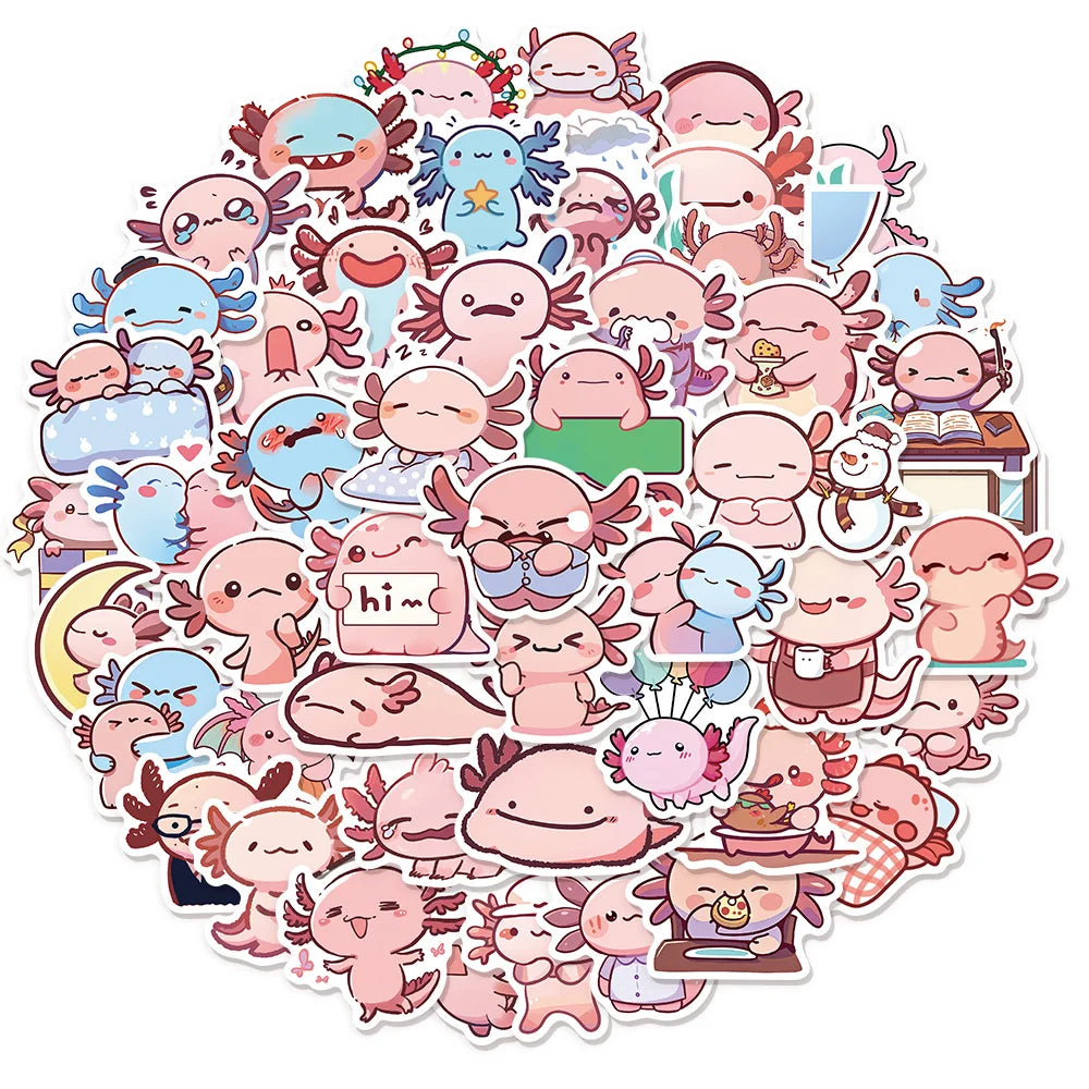 50PCS Cartoon Animal Fun Axolotl Graffiti Stickers DIY Manual Scrap Book Tablet Trendy Decoration Toy Stickers