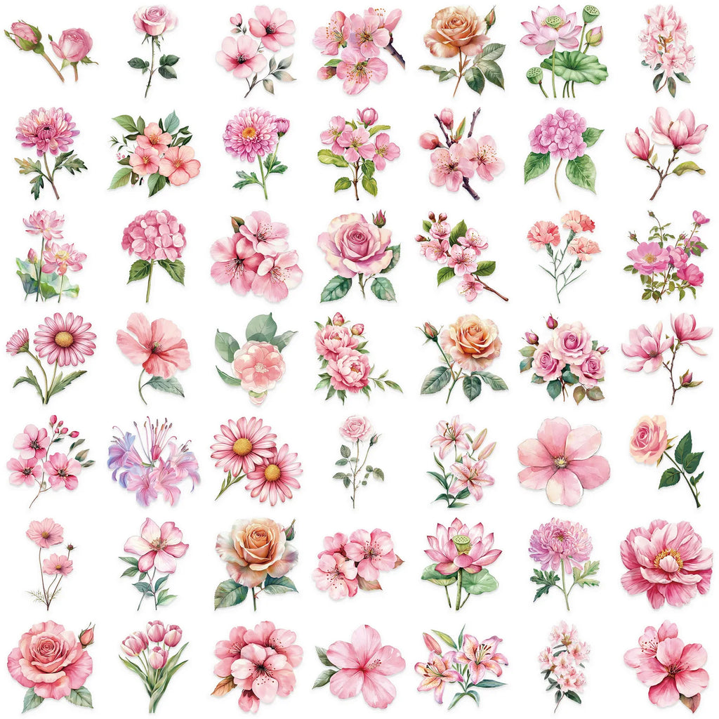 50Pcs Transparent Cartoon Dark Rose Sticker Pack Waterproof Transparent PET Bookkeeping Material Decorative Guitar Notebook