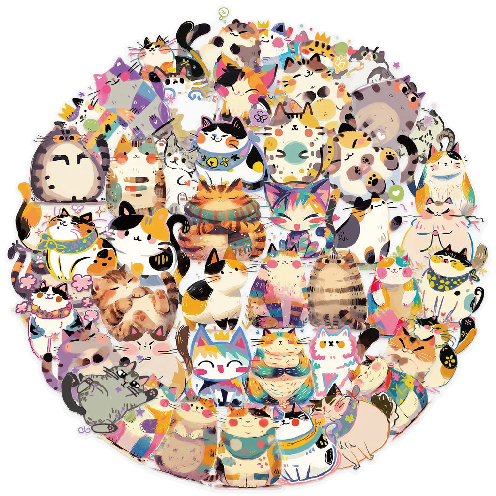 50PCS Kids Cute Cartoon Cat Dog Meme/Kitten Sticker Pack Waterproof Transparent PET Decor Guitar Notebook Stickers