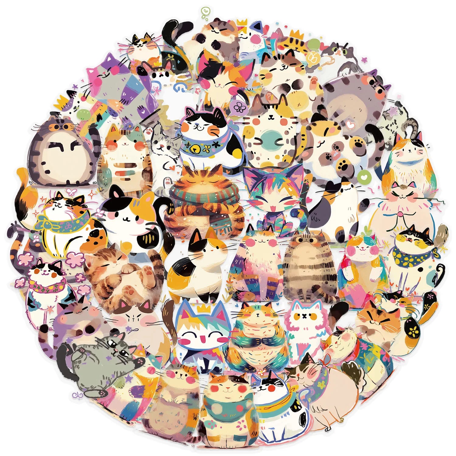 50PCS Kids Cute Cartoon Cat Dog Meme/Kitten Sticker Pack Waterproof Transparent PET Decor Guitar Notebook Stickers