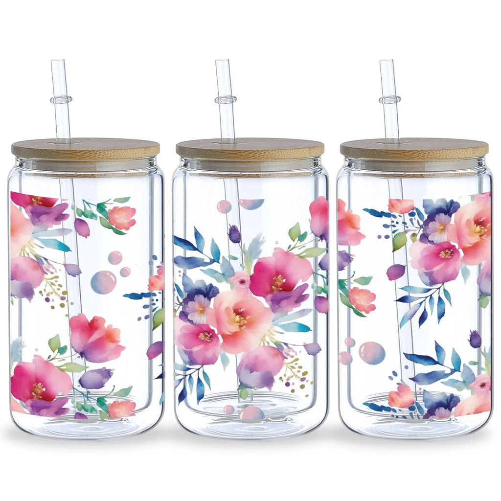 5 Sheets Plant UV DTF Cup Stickers, DTF Friction Transfer Stickers, Waterproof Butterfly Transfer Stickers for 16oz Glass Cups