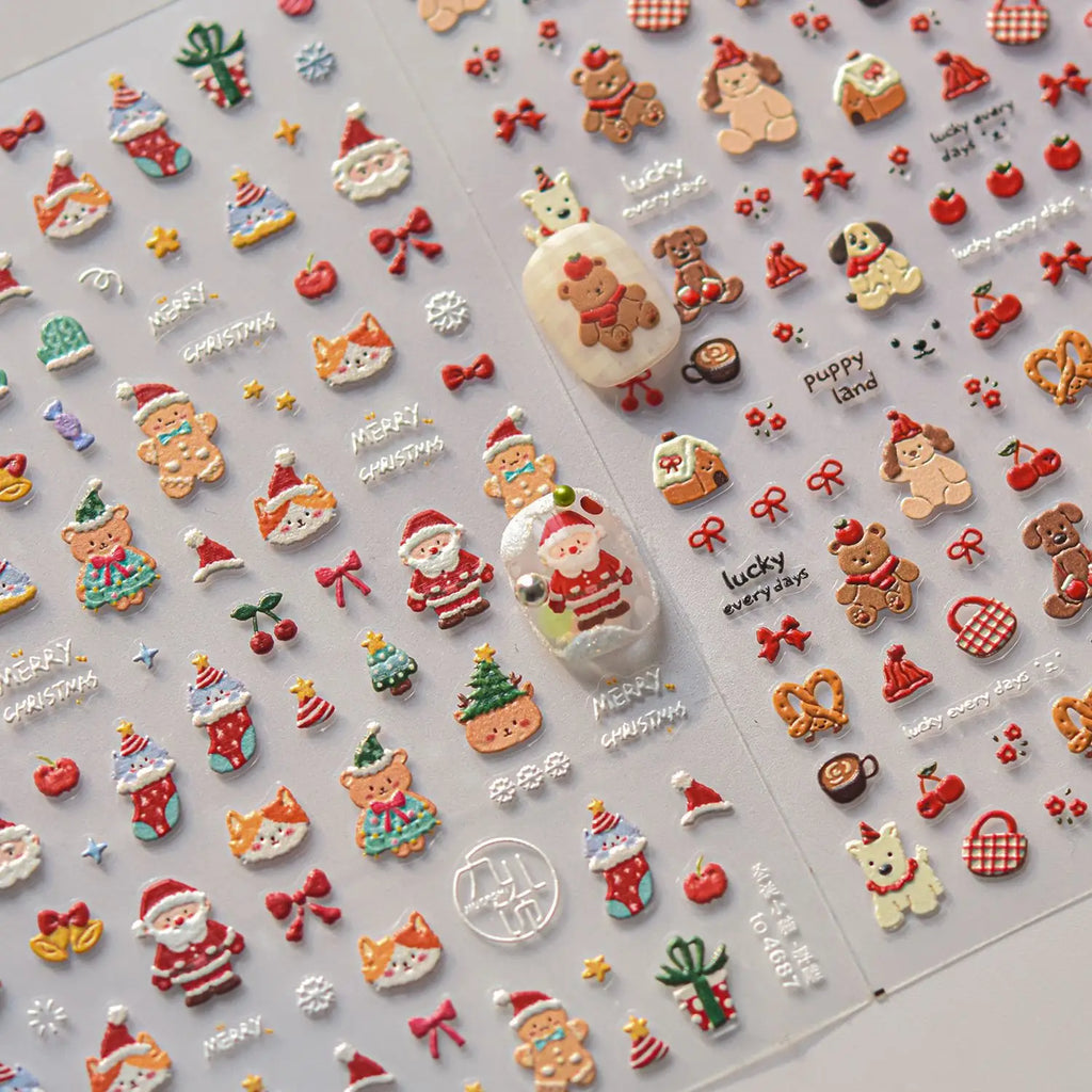 5D Cartoon Nail Art Stickers Cute Bear Cat Purry Design Self Adhesive Nails 3D Decorations Stickers Press On Nails DIY Accessory