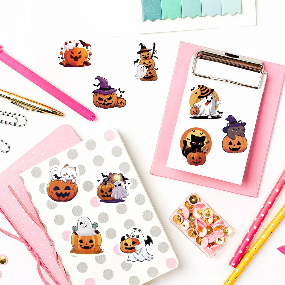 500PCS Halloween Roll Stickers Laptop Luggage Mobile Personalized Colorful Skateboard Living Room Harajuku Decoration Sticker
