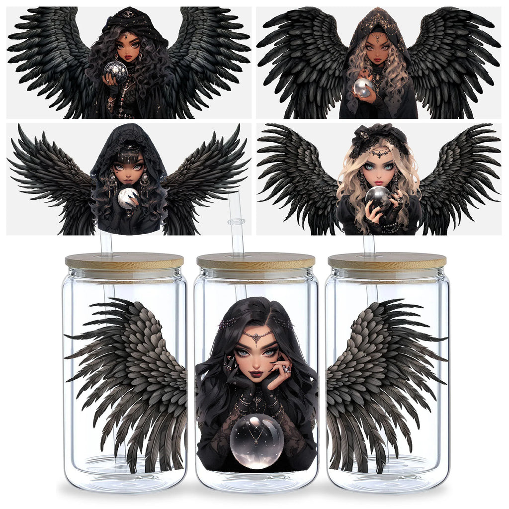 5 Sheets Dark Witch UV DTF Glass Cup Wrap Transfer Stickers, DTF Transfer Stickers, Waterproof Wipe Transfer Stickers