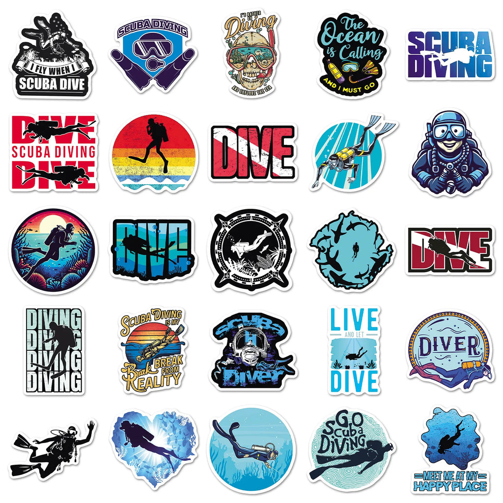 50-Pack Cartoon Diving Underwater Sports Graffiti Stickers Waterproof Decoration for Phone Luggage Fridge Notebook