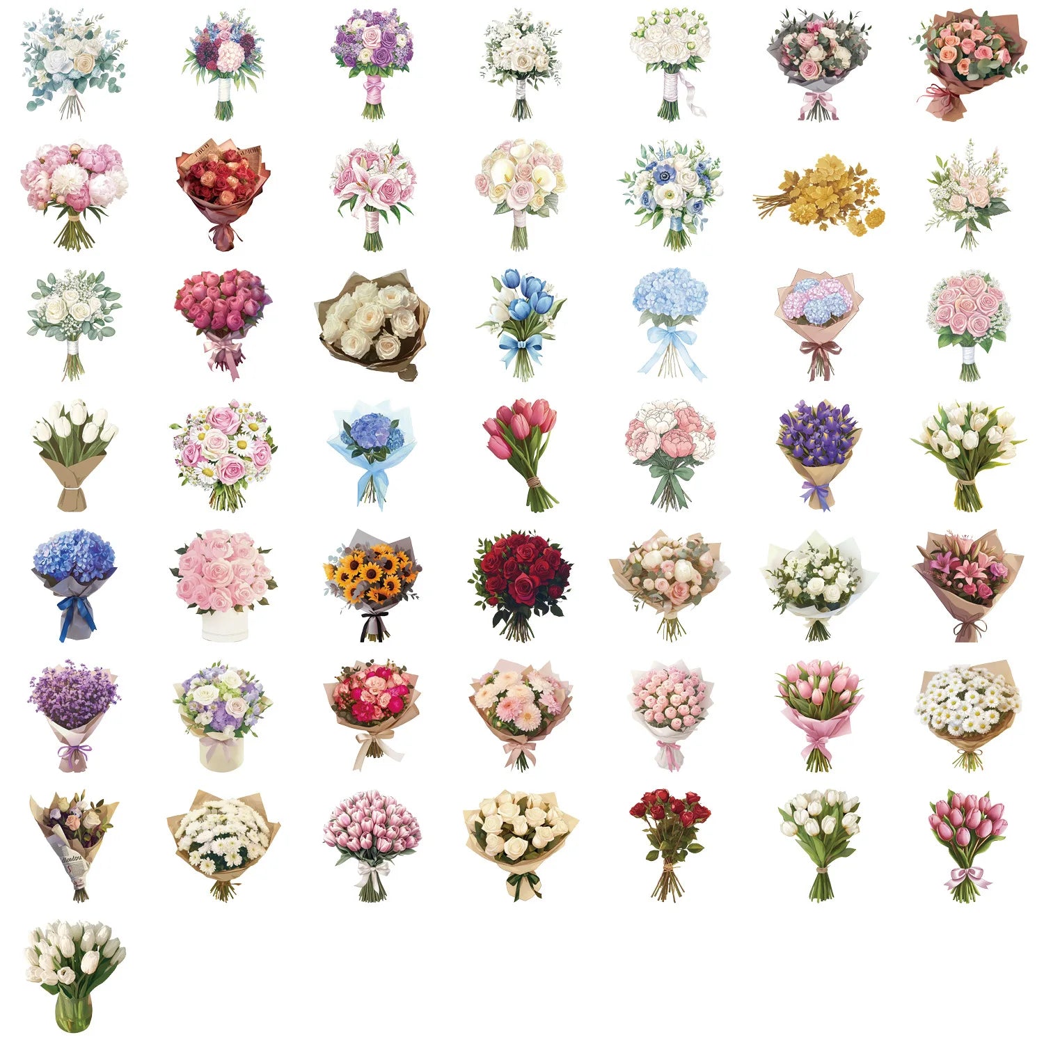 50PCS Transparent PET Flower Lea f& FLower Gift Sticker Pack Stickers Phone Case Water Cup Guitar Tablet Luggage Stickers