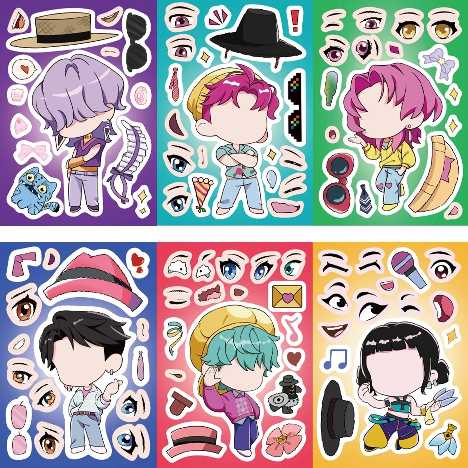 16PCS Puzzle Stickers Make a Face Stickers DIY Handicrafts Waterproof K-POP Stationary Stickers
