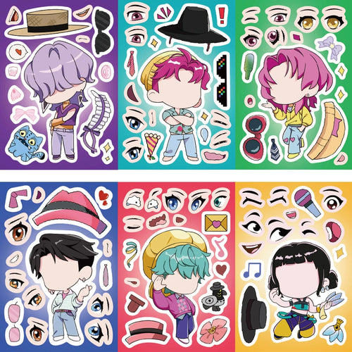 16PCS Puzzle Stickers Make a Face Stickers DIY Handicrafts Waterproof K-POP Stationary Stickers