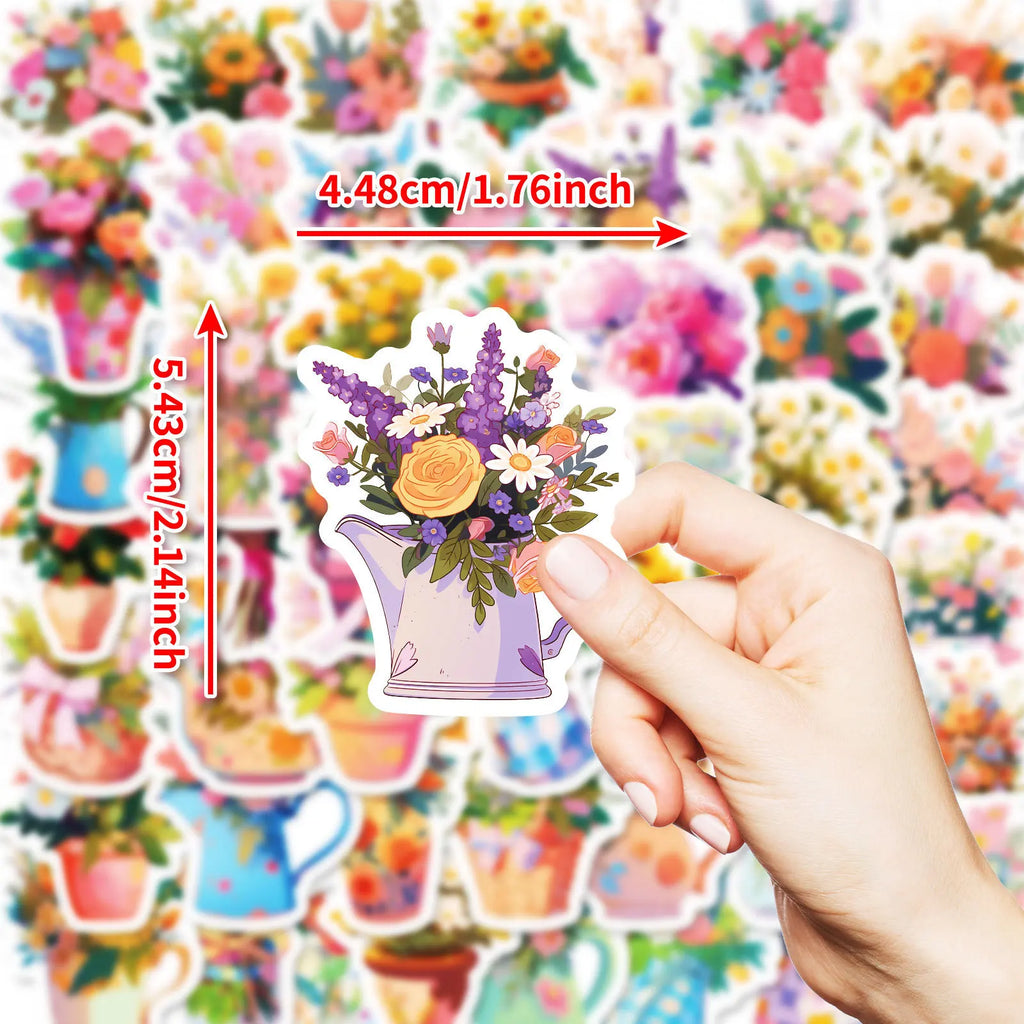 50/100PCS Flowers Handheld Various Flowers Graffiti Stickers Booklet Luggage Decoration Notebook Stationery Pen Holder Stickers