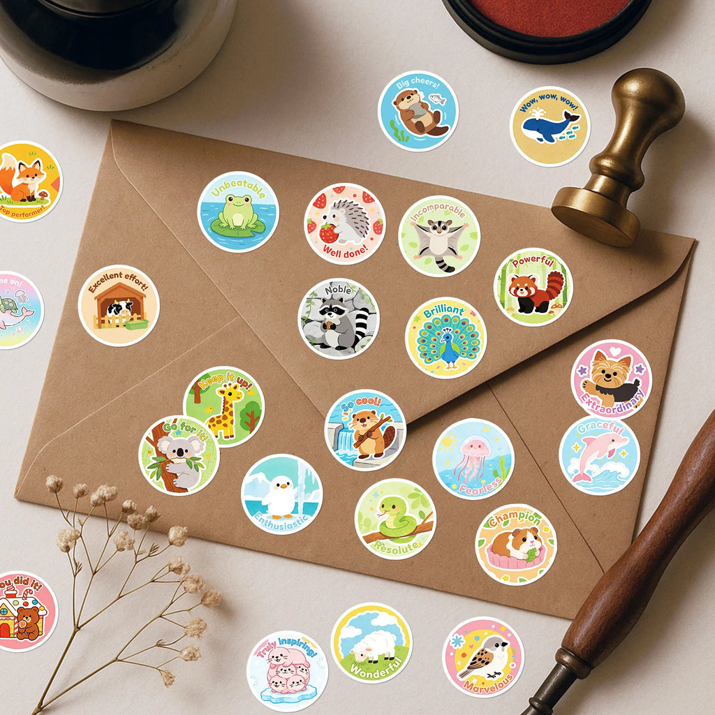 50PCS Cartoon Animal Easy-Tear Stickers Students Office Supplies Decor Decals Phones Fridges Kids Rewards Stickers