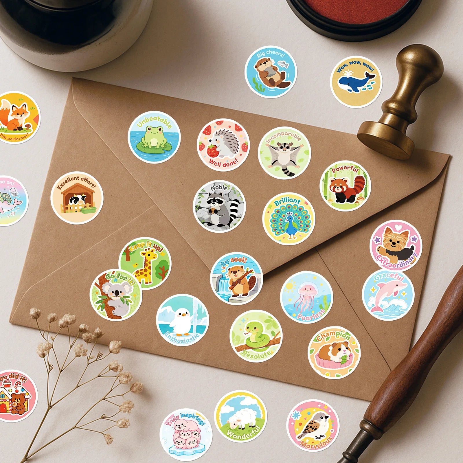 50PCS Cartoon Animal Easy-Tear Stickers Students Office Supplies Decor Decals Phones Fridges Kids Rewards Stickers