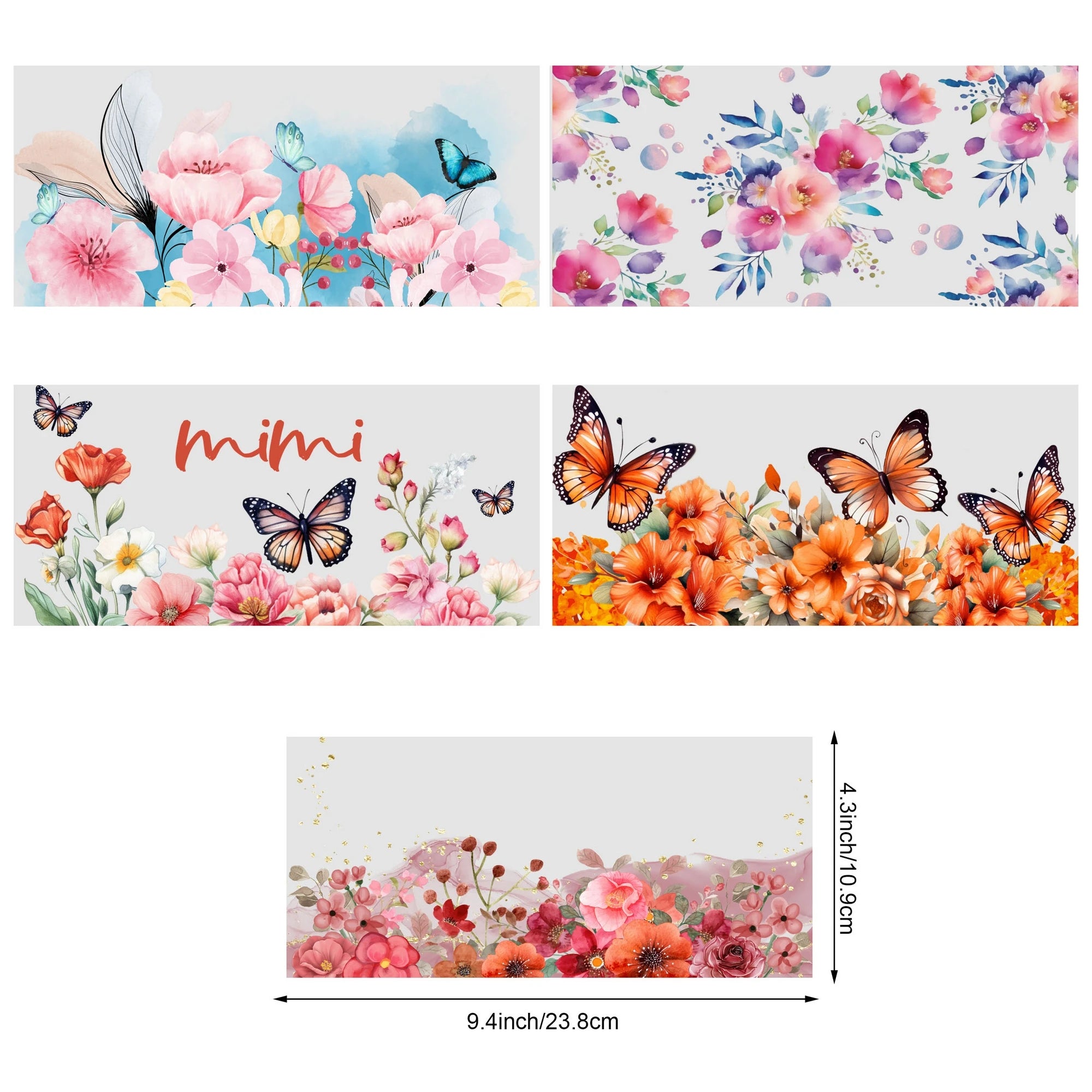 5 Sheets Plant UV DTF Cup Stickers, DTF Friction Transfer Stickers, Waterproof Butterfly Transfer Stickers for 16oz Glass Cups