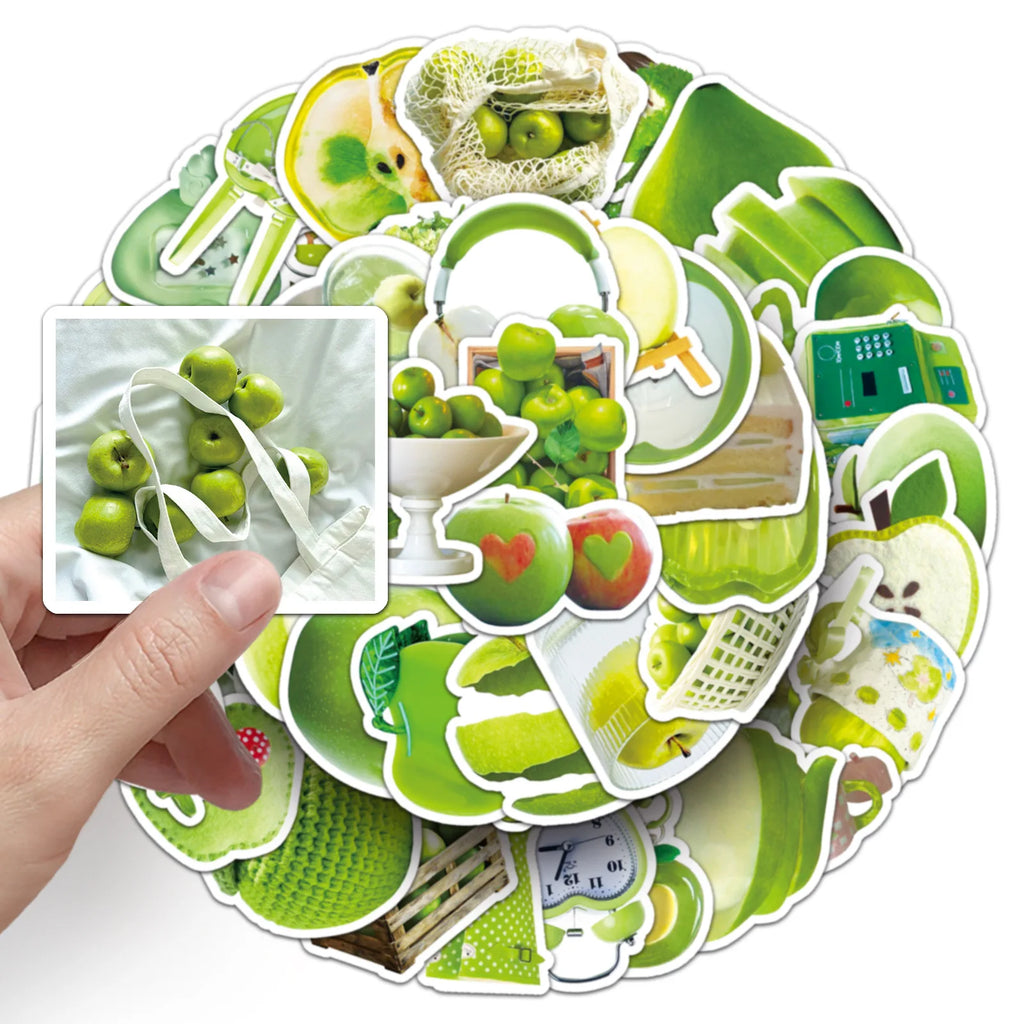 50Pcs Green Apple Aesthetic Stickers, Realistic Decals for Organizer Box Tumbler Journal DIY Decor Children's Stationery Sticker