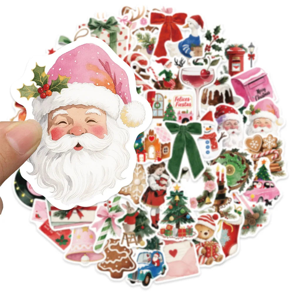 50PCS Christmas Aesthetics Christmas Decoration Stickers DIY Luggage Notebook Water Cup Handmade Scrapbook Stickers
