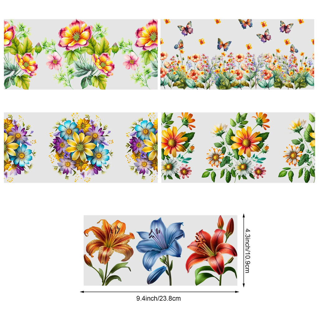 5 sheets of plant UV transfer waterproof self-adhesive stickers for mugs water bottles, DTF transfer stickers for 16 oz glass