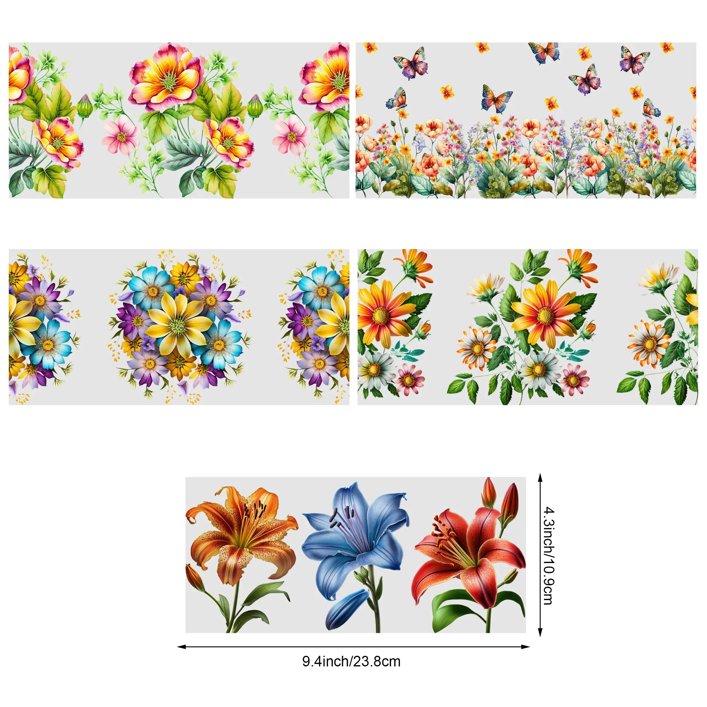5 sheets of plant UV transfer waterproof self-adhesive stickers for mugs water bottles, DTF transfer stickers for 16 oz glass
