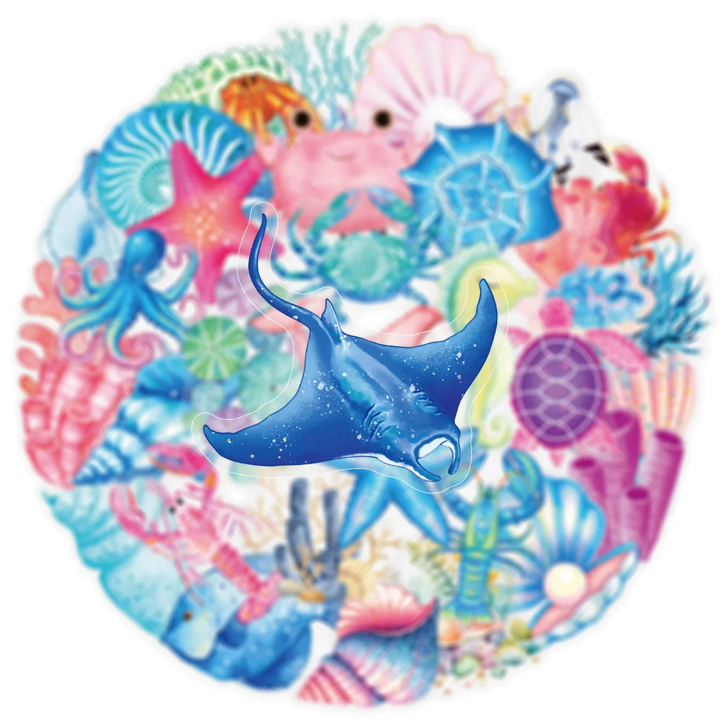 50/100PCS Transparent PET Ocean Coral Shell Stickers for Children DIY Decor Notebook Stationery Computer Waterproof Stickers