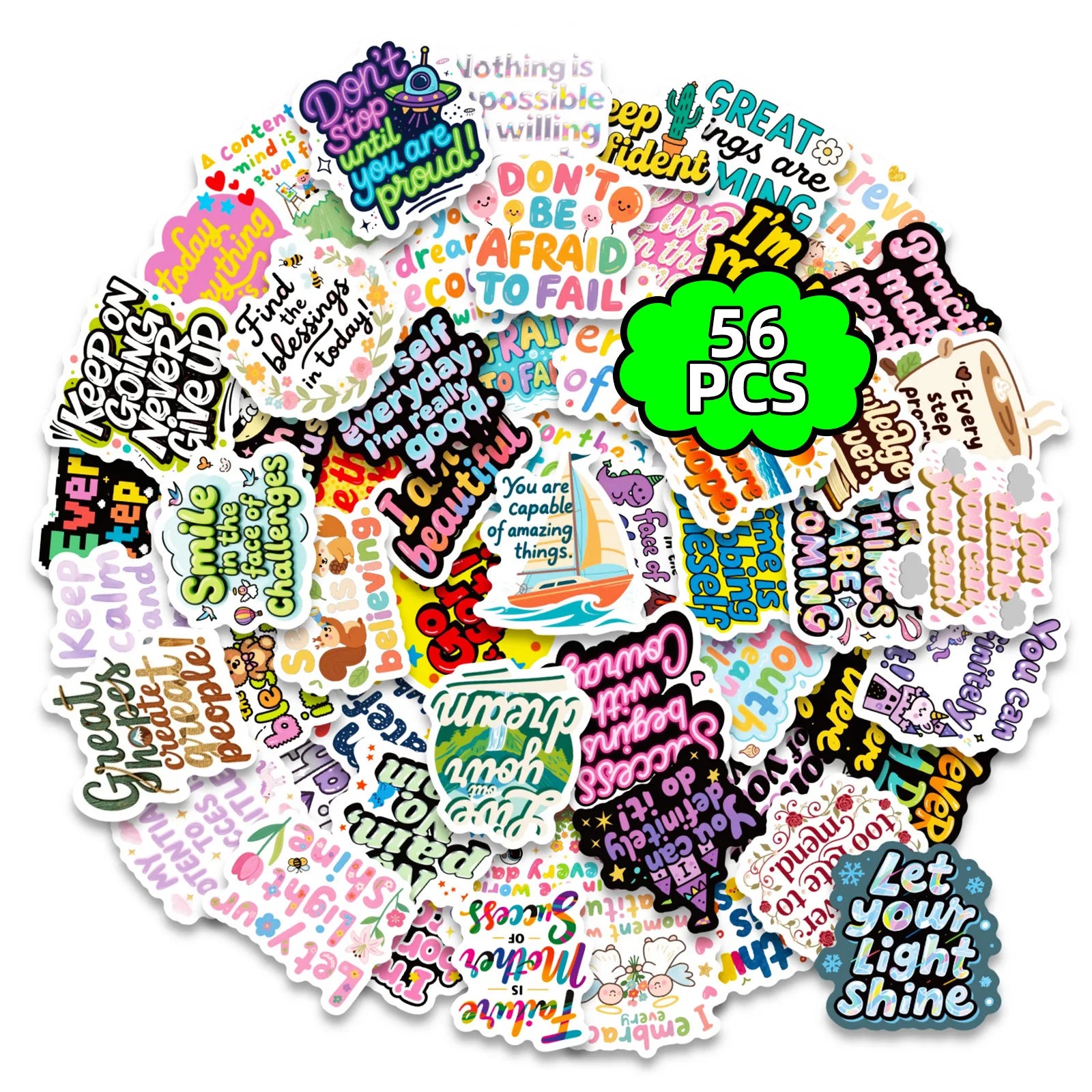 56/112PCS Colorful Inspirational English Quotes Graffiti Stickers Positive Energy Short Sentences Decorative Stickers