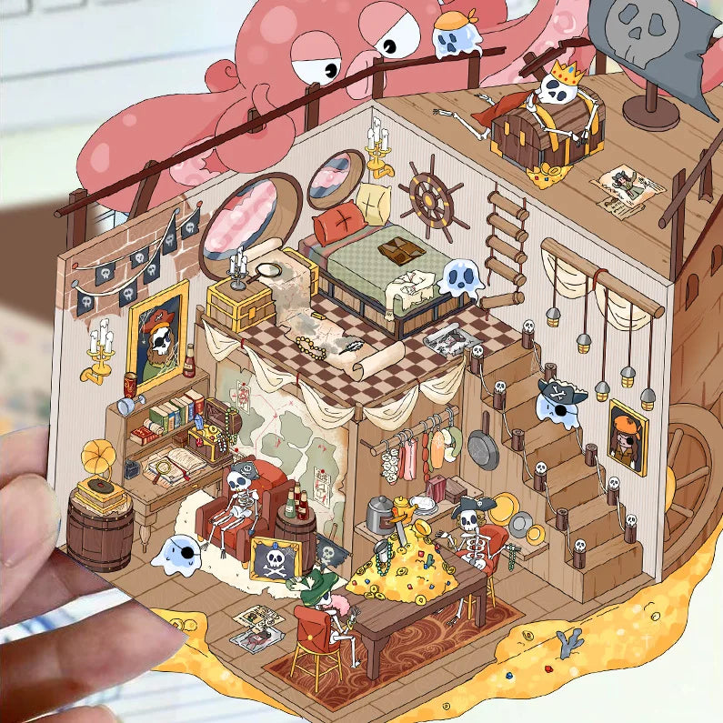 Cartoon Scenery Stickers, Cute Miniature World 3D Decompression DIY Scene Stationery Decals Stickers