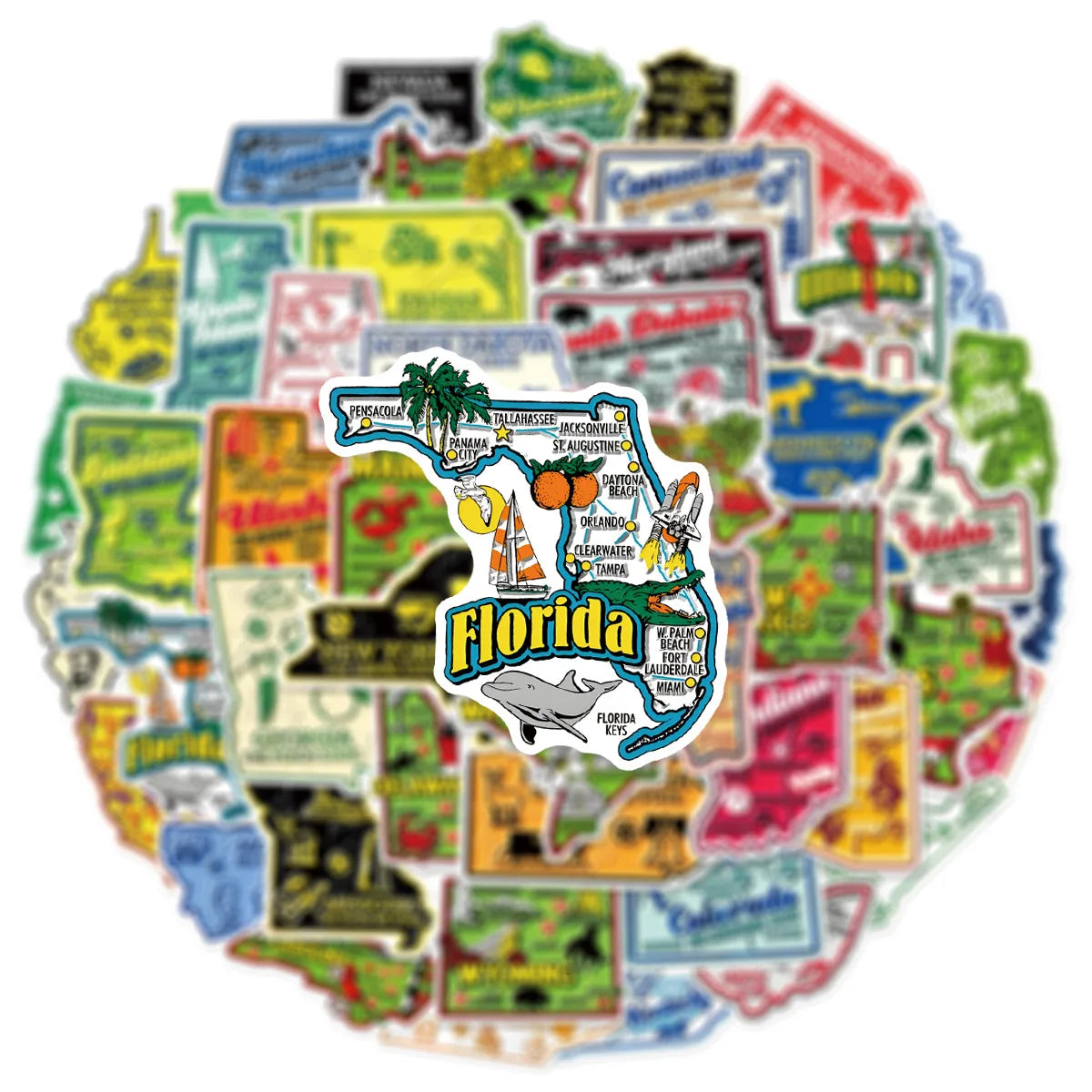 50 Pieces Of Map Doodle Stickers For Luggage, Water Cups, Mobile Phones, Diaries, Notebooks, Skateboards And Waterproof Stickers
