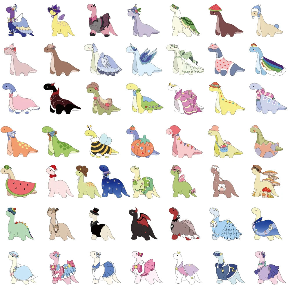 50PCS Colorful Little Dinosaur Stickers Decorative Skateboards Art Picture Gift DIY Phone Bedroom Decals Community Dormitory