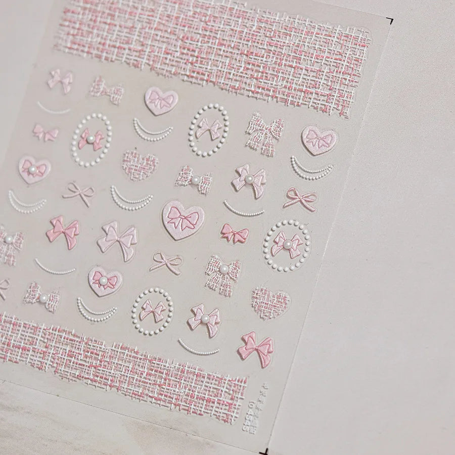 5D Reliefs Pink Lace Nail Art Stickers Winter Lace Series Adhesive Nails 3D Decorations Decals DIY Manicure Accessories Stickers