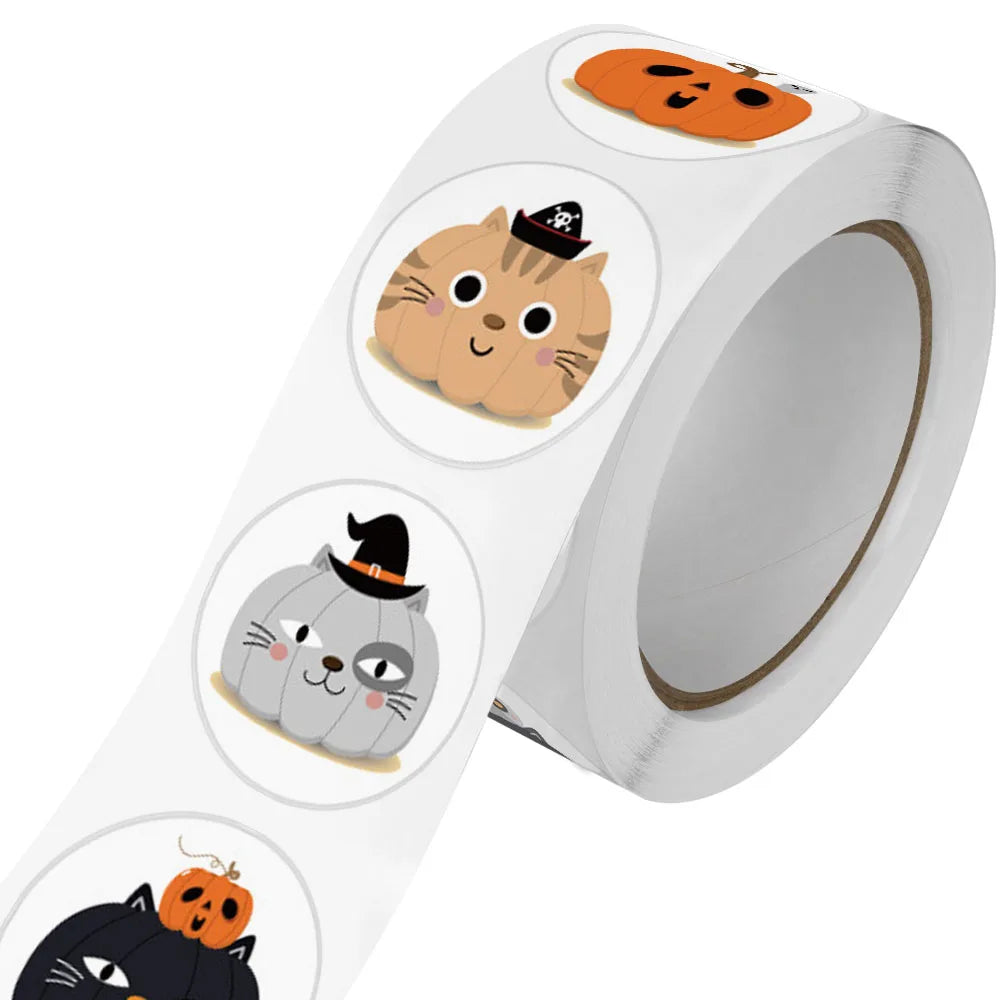 500Pcs/Roll Halloween Themed Gift Sealing Stickers 2.5cm/1.0in DlY Holiday Decoration Trick or Treat Labels Perfect For Adorning