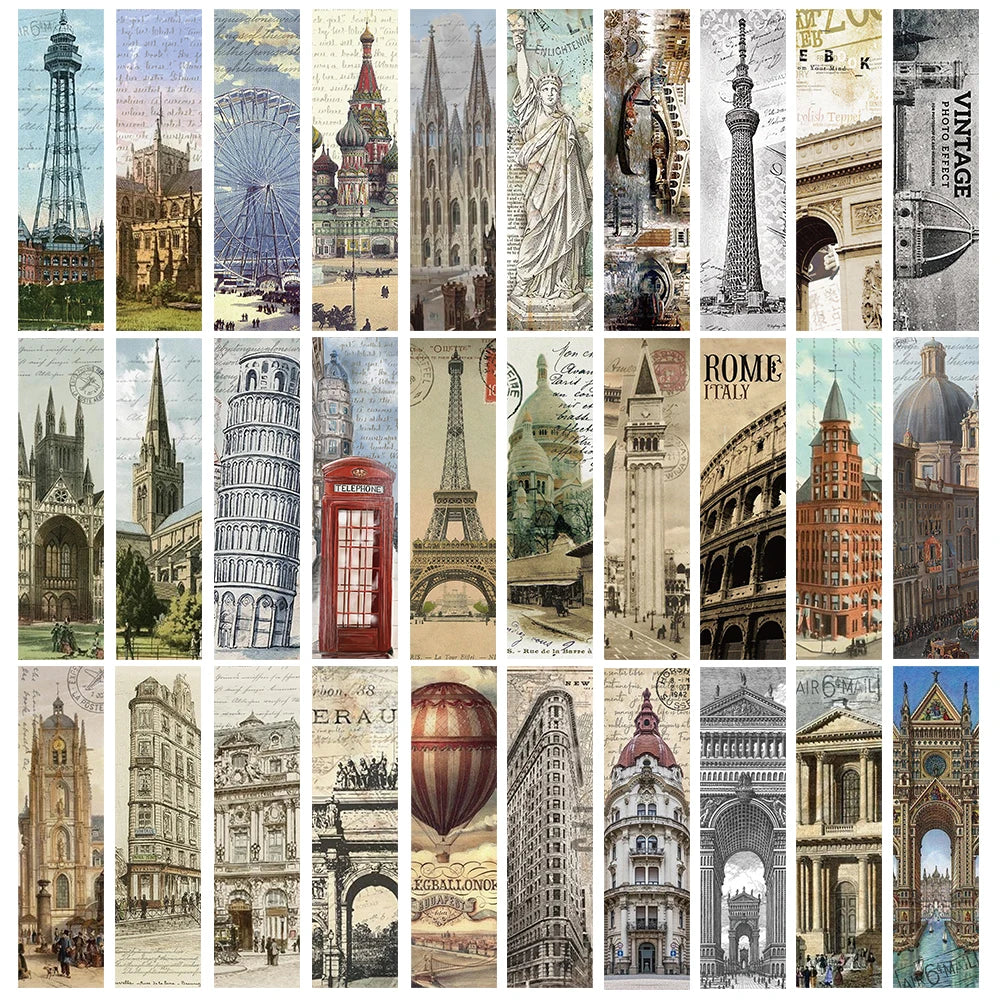 30PCS World Architecture Bookmarks Reading Living DIY Laptop Supplies Promotional Luggage Helmet Personalized Durable Bookmark