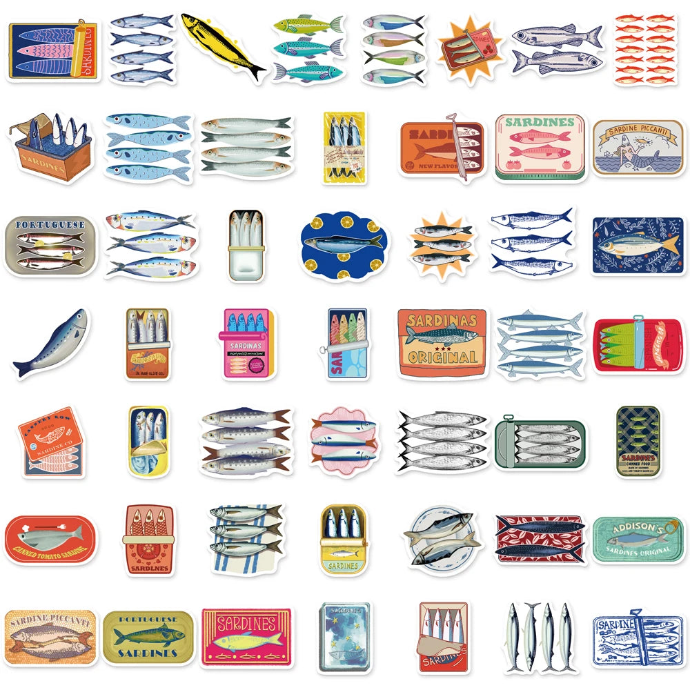 50PCS Cartoon sardine Ocean Funny Sticker Set DIY Brochure Clipper Decoration Notebook Toy Sticker