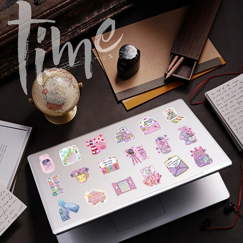 50/100Pcs Inspirational Text Aesthetic Sticker Flash Film Decals Office Stationery School Supplies Car Headset Water Cup Sticker