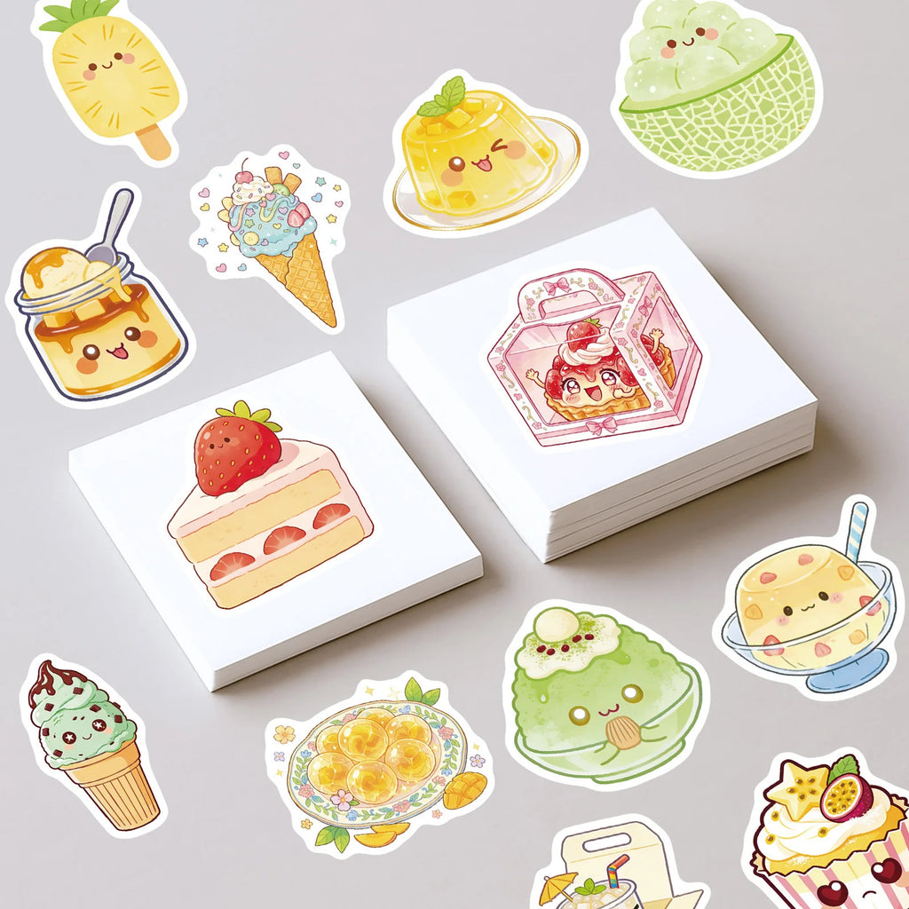 56-Pack Summer Dessert Cold Drink Cake Food Stickers Set Notebook Student Stationery Luggage Helmet Decoration Stickers