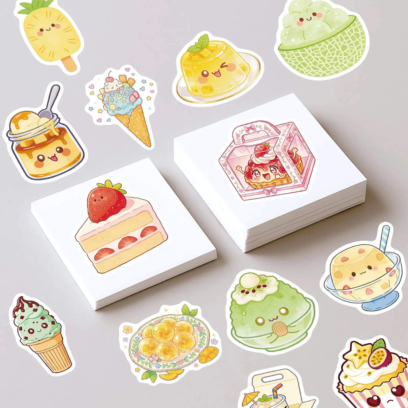 56-Pack Summer Dessert Cold Drink Cake Food Stickers Set Notebook Student Stationery Luggage Helmet Decoration Stickers
