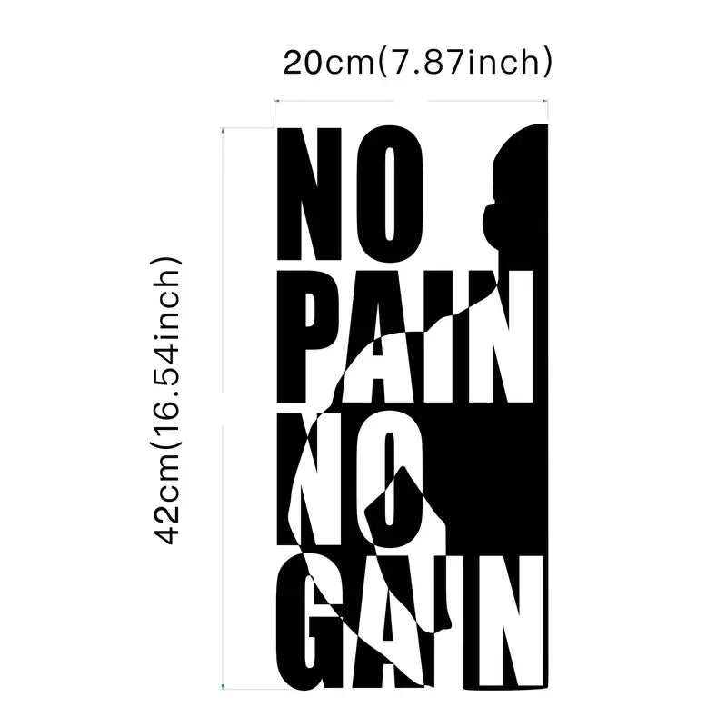 No Pain No Gain Inspirational Quote Wall Sticker - Bold Black & White Fitness Motivational Decor for Home Gym, Bedroom, Living R