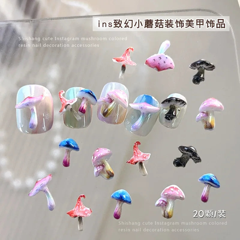 Cute And Magical Mushroom Nail Art Accessories Resin Cartoon Little Mushroom Nail Charms Wearable Nail Rhinestones Decorations